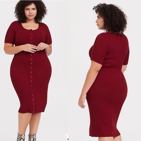 Torrid midi rib knit snap front dress red sz 3X - Picture 1 of 6